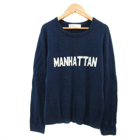 樂天商城 - 【中古】B&Y ユナイテッドアローズ BEAUTY&YOUTH ビューティー&ユース ニット カットソー 長袖 ラウンドネック プリント ウール混 紺 ネイビー アイボリー /YS20 レディース 【ベクトル 古着】 230904