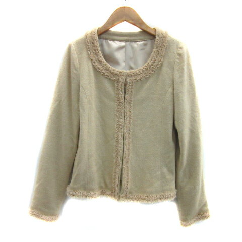 【中古】ロペ ROPE ノーカラージャケット ニットジャケット ショート丈 無地 ウール混 9 ベージュ /YS34 レディース 【ベクトル 古着】 230915