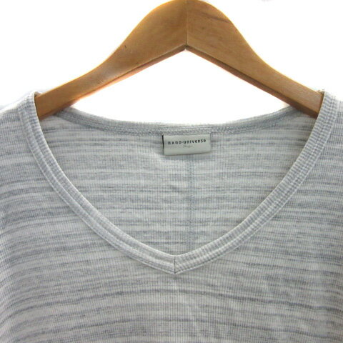 【中古】ナノユニバース nano universe リブカットソー 長袖 Vネック ボーダー柄 L グレー 白 ホワイト /YS29 メンズ 【ベクトル 古着】 230912