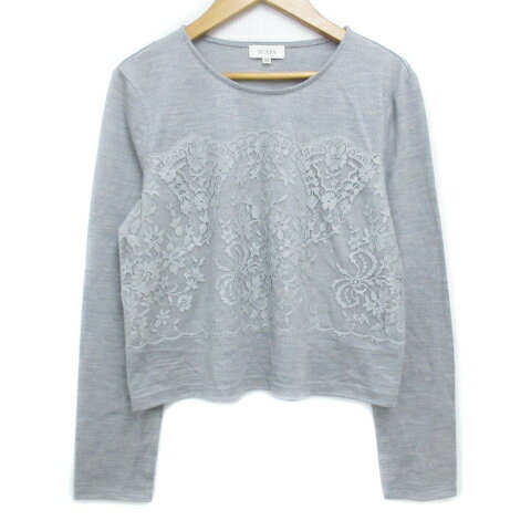 SCAPA&nbsp;【中古】スキャパ SCAPA カットソー Tシャツ 長袖 ラウンドネック ウール レース 38 杢グレー /FF50 レディース 【ベクトル