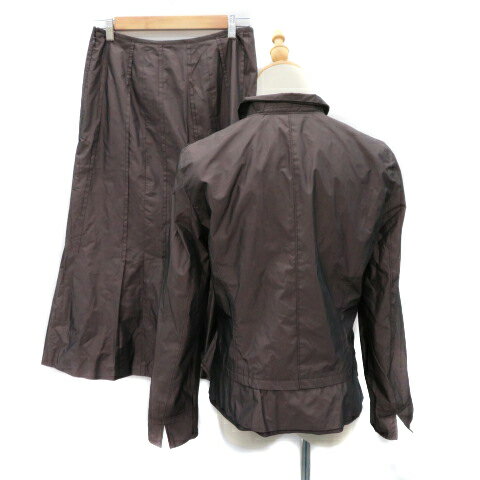 【中古】フォンタナグランデ FONTANA GRAND セットアップ 上下 スタンドカラージャケット ミドル丈 総裏地 シングルボタン フレアスカート ロング丈 無地 11 ダークブラウン /YK45 レディース 【ベクトル 古着】 230927