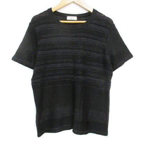 【中古】ジェーンモア JANE MORE ニット カットソー 半袖 クルーネック ラメ ボーダー柄 ウール混 M 黒 ブラック /FF42 レディース 【ベクトル 古着】 230914