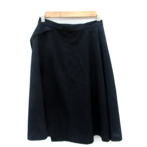 【中古】シンシアローリー CYNTHIA ROWLEY フレアスカート ミモレ丈 ダイアゴナルストライプ柄 ウール混 2 紺 ネイビー オフホワイト /HO37 レディース 【ベクトル 古着】 230925