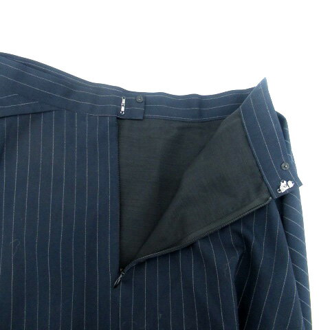 【中古】シンシアローリー CYNTHIA ROWLEY フレアスカート ミモレ丈 ダイアゴナルストライプ柄 ウール混 2 紺 ネイビー オフホワイト /HO37 レディース 【ベクトル 古着】 230925