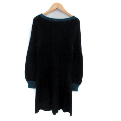 【中古】シンシアローリー CYNTHIA ROWLEY ニットワンピース ラウンドネック 長袖 ミニ丈 ウール混 2 紺 ネイビー 青 ブルー /HO15 レディース 【ベクトル 古着】 230927