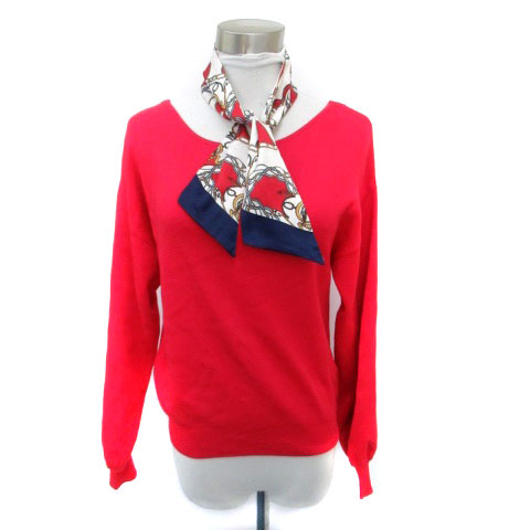 【中古】リランドチュール Rirandture ニット カットソー ラウンドネック 長袖 スカーフ付き 2 赤 レッ..