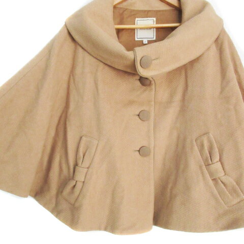 【中古】アナトリエ ANATELIER コート ポンチョ ショート丈 ウール アンゴラ混 シングルボタン リボン 36 ベージュ /FF2 レディース 【ベクトル 古着】 231117