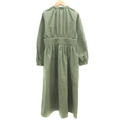 【中古】マウジー moussy シャツワンピース ロング丈 長袖 スリットネック 1 カーキ /YM22 レディース 【ベクトル 古着】 231004