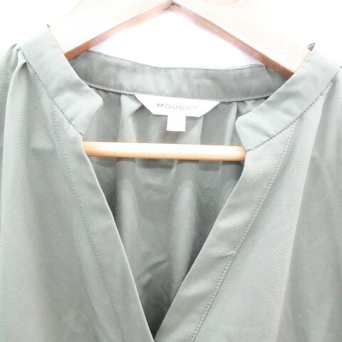 【中古】マウジー moussy シャツワンピース ロング丈 長袖 スリットネック 1 カーキ /YM22 レディース 【ベクトル 古着】 231004