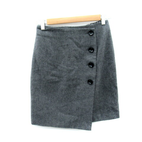 【中古】ウィルセレクション WILLSELECTION フレアスカート ラップスカート風 ひざ丈 無地 ウール M グレー /SY13 レディース 【ベクトル 古着】 230927