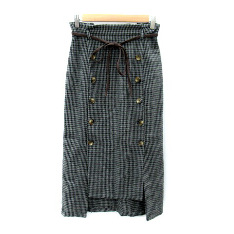 乐天商城 - 【中古】ムルーア MURUA タイトスカート ロング丈 チェック柄 スリット リボン付き 1 グレー /SY21 レディース 【ベクトル 古着】 230927