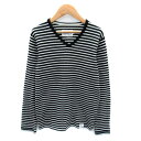 【中古】アズールバイマウジー AZUL by moussy ワッフルカットソー 長袖 Vネック ボーダー柄 S 黒 ブラック 白 ホワイト /SY24 レディース 【ベクトル 古着】 231003(4)