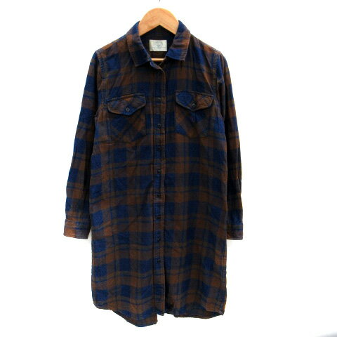 【中古】ザ・ダファー・オブ・セントジョージ The DUFFER of ST.GEORGE シャツワンピース ひざ丈 長袖 チェック柄 1 ブラウン 茶 紺 ネイビー /SM39 レディース 【ベクトル 古着】 230929