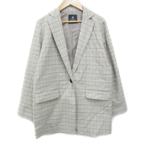 【中古】ナノユニバース nano universe テーラードジャケット ロング丈 総裏地 シングルボタン グレンチェック柄 38 ベージュ ダークブラウン 茶 /FF19 レディース 【ベクトル 古着】 231005(4)