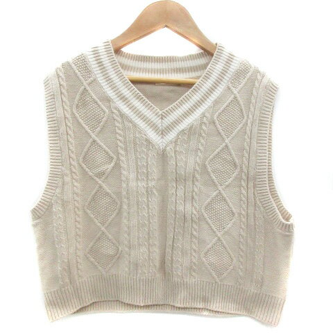【中古】アプレジュール apres jour ニットベスト プルオーバー Vネック ケーブル編み ライン F ベージュ /YM36 レディース 【ベクトル 古着】 231006