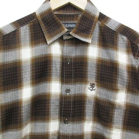 【中古】レノマ renoma ネルシャツ カジュアルシャツ 長袖 ロゴ刺? チェック柄 マルチカラー M 茶 白 ブラウン ホワイト /FF48 メンズ 【ベクトル 古着】 231005
