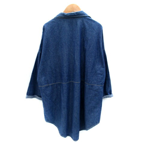 【中古】モントー monteau ダンガリーシャツワンピース ひざ丈 長袖 スキッパーカラー 無地 ロールアップ オーバーサイズ M 紺 ネイビー /SY2 レディース 【ベクトル 古着】 231012