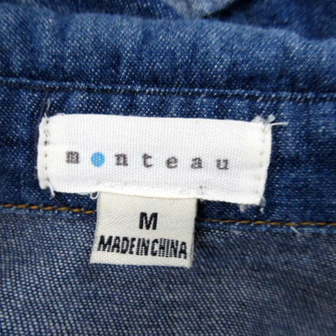 【中古】モントー monteau ダンガリーシャツワンピース ひざ丈 長袖 スキッパーカラー 無地 ロールアップ オーバーサイズ M 紺 ネイビー /SY2 レディース 【ベクトル 古着】 231012