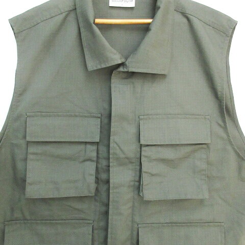 【中古】アティチュード メイクス スタイル ATTITUDE MAKES STYLE ジャケット ベスト ミドル丈 ステンカラー シングルボタン L カーキ /FF21 メンズ 【ベクトル 古着】 231017
