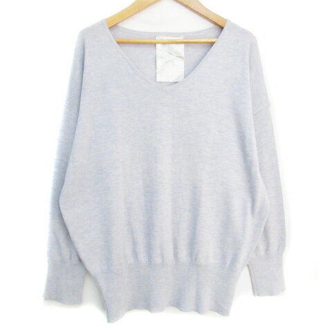 【中古】ミスティウーマン mysty woman ニット カットソー 長袖 Vネック ラメ 総柄 ウール混 F 青 白 ..