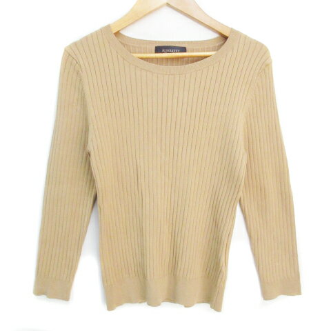 【中古】ジャスグリッティー JUSGLITTY リブニット カットソー 長袖 クルーネック 無地 2 ベージュ /FF..