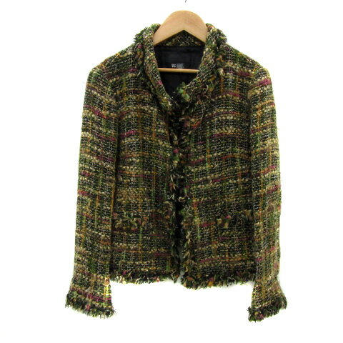 【中古】ザラウーマン ZARA WOMAN ステンカラージャケット ツイード チェック柄 ウール混 38 マルチカラー 黒 ブラック /YS35 ■MO レディース 【ベクトル 古着】 231023