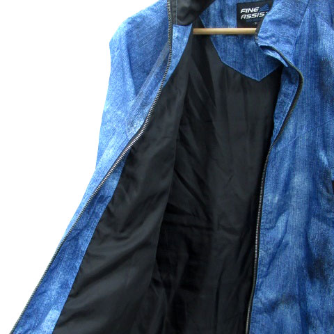 【中古】ワークマン FINE ASSIST ウィンドブレーカー ジャケット スタンドカラー ミドル丈 総柄 大きいサイズ 3L 青 ブルー 黒 ブラック /HO33 ■MO レディース 【ベクトル 古着】 231019