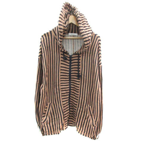 【中古】マウジー moussy ジャケット パーカー ミドル丈 ジップアップ ボーダー柄 ロールアップ F ライトブラウン 薄茶 /YM20 レディース 【ベクトル 古着】 231027