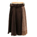 【中古】ジルバイジルスチュアート JILL by JILLSTUART フレアスカート ロング丈 レース プリーツ 切替 スエード調 ベルト付き M ブラウン 茶 /SM4 レディース 【ベクトル 古着】 231129(4)