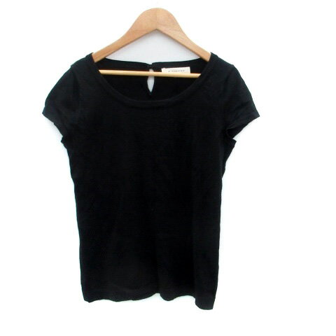 【中古】エムプルミエ M-Premier ニット カットソー ラウンドネック 半袖 無地 ウール 36 黒 ブラック ..