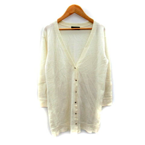 【中古】ジャスグリッティー JUSGLITTY カーディガン ロング丈 Vネック 無地 ウール混 2 オフホワイト /SY41 レディース 【ベクトル 古着】 231117