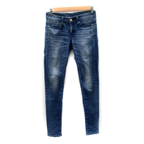 【中古】アズールバイマウジー AZUL by moussy デニムパンツ ジーンズ スキニーパンツ ロング丈 ウォッシュ加工 22 青 ブルー /SY4 レディース 【ベクトル 古着】 231129