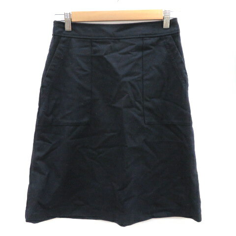【中古】マリンフランセーズ LA MARINE FRANCAISE フレアスカート ミモレ丈 無地 ウール ナイロン混 0 紺 ネイビー /YK9 レディース 【ベクトル 古着】 231117