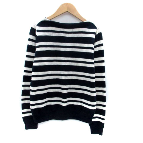 【中古】ナノユニバース nano universe ニット カットソー ラウンドネック 長袖 ボーダー柄 F 紺 ネイ..
