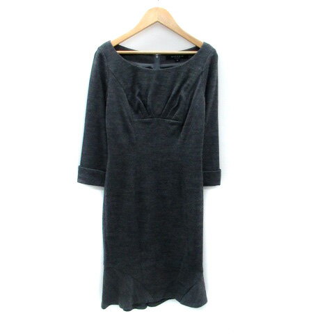 【中古】マテリア MATERIA ワンピース ラウンドネック 七分袖 ロールアップ ひざ丈 ウール 38 チャコールグレー /HO30 レディース 【ベクトル 古着】 231215