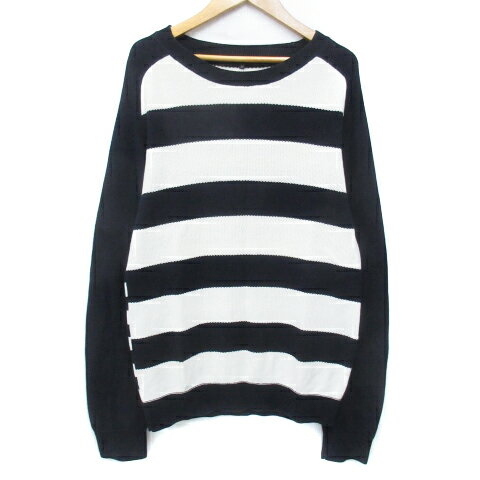【中古】イーブス YEVS ニット セーター 長袖 ラウンドネック ボーダー柄 M 紺 白 ネイビー ホワイト /FF21 レディース 【ベクトル 古着】 231212