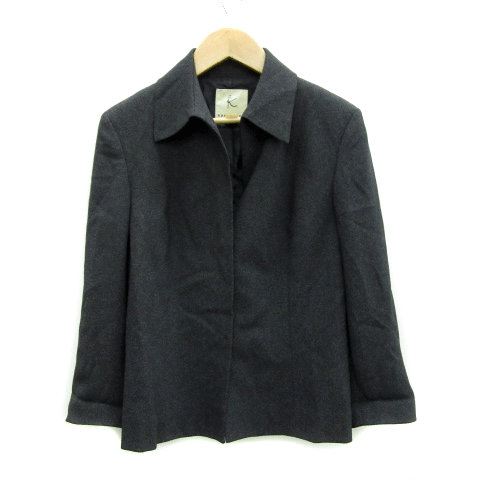 Turn-Down Collar Coat - 【中古】クミキョク 組曲 KUMIKYOKU ステンカラージャケット ミドル丈 シングルボタン 総裏地 2 グレー /MS12 レディース 【ベクトル 古着】 231214