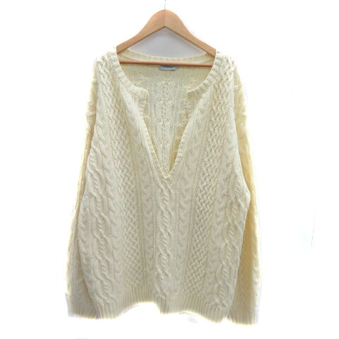 【中古】ページボーイ PAGE BOY ニット セーター 長袖 スリットネック ケーブル編み F アイボリー /YK18 レディース 【ベクトル 古着】 240118