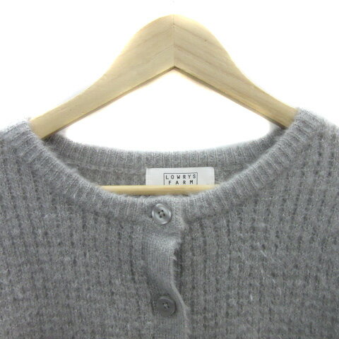 【中古】ローリーズファーム LOWRYS FARM ニットカーディガン ラウンドネック ショート丈 オーバーサイズ M グレー /YS18 レディース 【ベクトル 古着】 231218