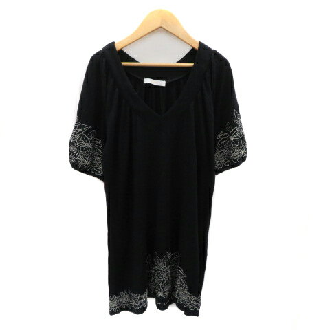 【中古】グローブ grove チュニック カットソー 七分袖 Vネック 刺? ウール混 M 黒 ブラック /YK42 レディース 【ベクトル 古着】 231218 【中古】グローブ grove チュニック カットソー 七分袖 Vネック 刺? ウール混 M 黒 ブラック /YK42 レディース 【ベクトル 古着】 231218