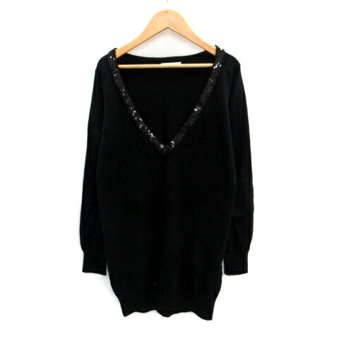 【中古】ナチュラルビューティーベーシック NATURAL BEAUTY BASIC ニットチュニック 長袖 Vネック スパンコール ウール M 黒 ブラック /SM20 レディース 【ベクトル 古着】 231216