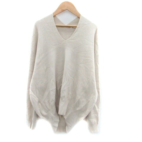 V-Neck - 【中古】ページボーイ PAGE BOY alicia ニット セーター Vネック 長袖 無地 オーバーサイズ F ベージュ /HO52 レディース 【ベクトル 古着】 240112