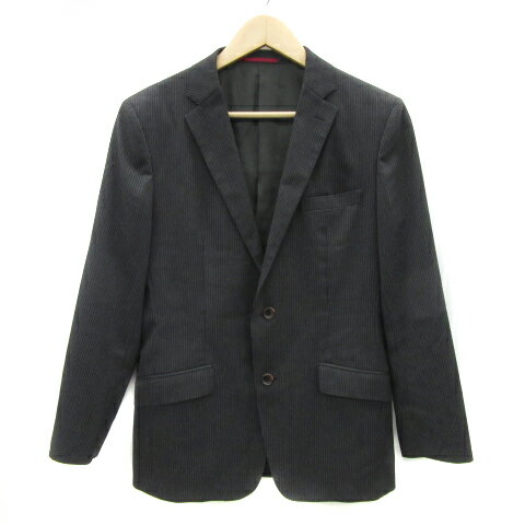 【中古】コムサメン COMME CA MEN スーツ テーラードジャケット ミドル丈 総裏地 シングルボタン ストライプ柄 M グレー 白 ホワイト /YS19 メンズ 【ベクトル 古着】 240111