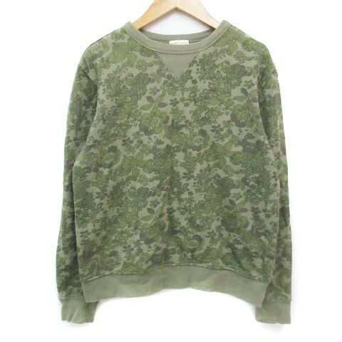 【中古】グローバルワーク GLOBAL WORK トレーナー 長袖 ラウンドネック 花柄 マルチカラー S カーキ 緑 グリーン /FF24 レディース 【ベクトル 古着】 240117