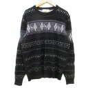 【中古】アダバット adabat ニット セーター 長袖 クルーネック ウール マルチボーダー柄 アーガイルチェック柄 総柄 46 黒 グレー ブラック /FF...