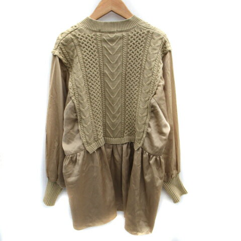 【中古】ドゥドゥ DOUDOU チュニック 長袖 スリットネック ニット ケーブル編み 切替 F ベージュ /SM20 レディース 【ベクトル 古着】 240115