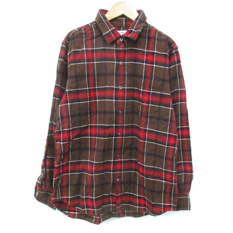 【中古】グローバルワーク GLOBAL WORK ネルシャツ カジュアルシャツ 長袖 チェック柄 マルチカラー L 茶 赤 ブラウン レッド /FF22 メンズ 【ベクトル 古着】 240115