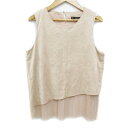 【中古】ザラ ベーシック ZARA BASIC タンクトップ カットソー ノースリーブ Uネック 切替 プリーツ スエード調 無地 M ベージュ /FF35 レディース 【ベクトル 古着】 240123