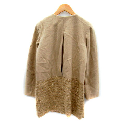 【中古】キャサリンロス KATHARINE ROSS ノーカラーコート ロング丈 切替 ツイード ウール MA ベージュ /SY7 レディース 【ベクトル 古着】 240119