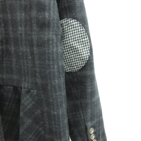 【中古】アングリッド UNGRID テーラードジャケット ミドル丈 シングルボタン 総裏地 チェック柄 エルボーパッチ ウール混 S ブラック 黒 /YM3 レディース 【ベクトル 古着】 240118